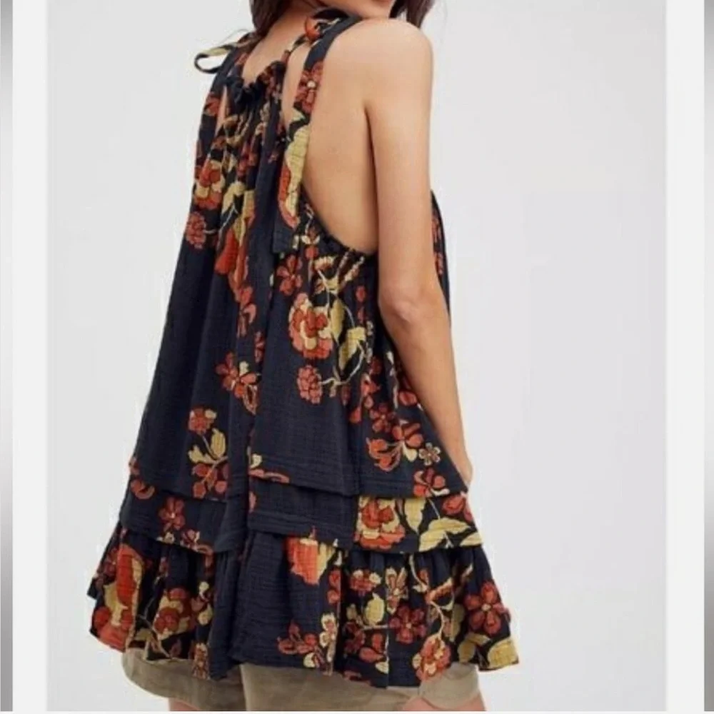 FREE PEOPLE Fluer Floral Printed Tunic Dress Top Sundress Beach‎ Summer Sz XS